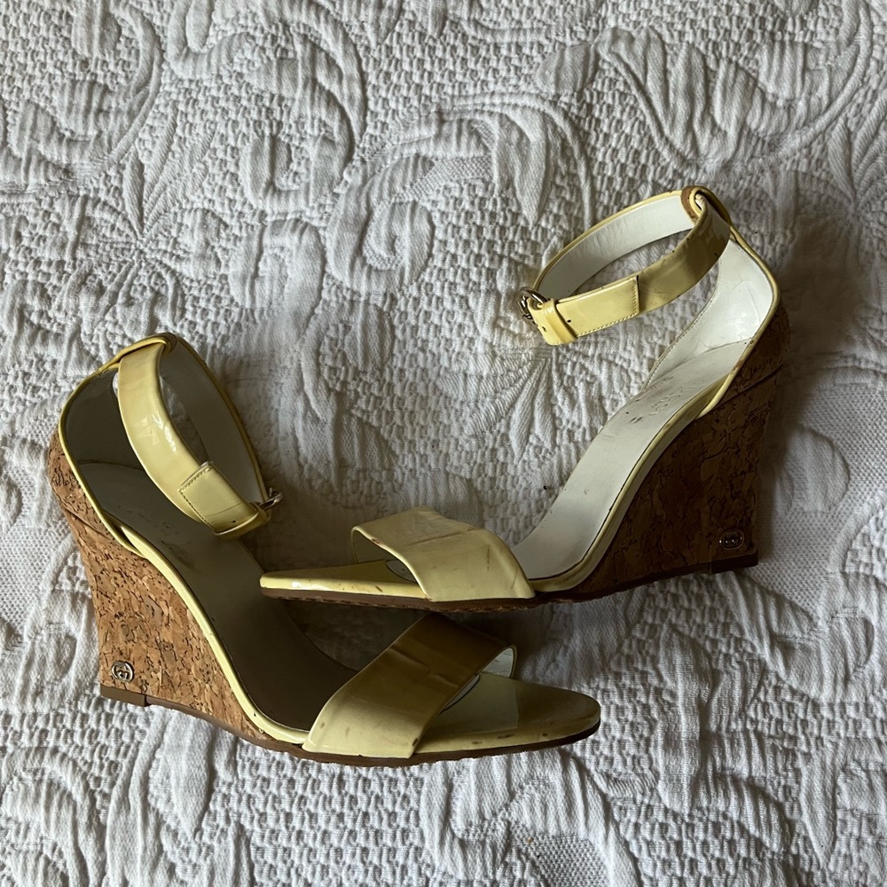 Gucci Yellow Wedge Sandals with Cork Platform